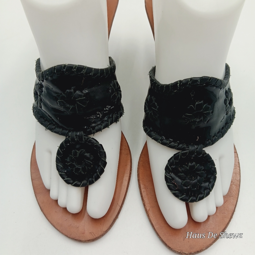 Jack Rodgers USA Leather Wedge Thong Sandal Shoes  Black 7
